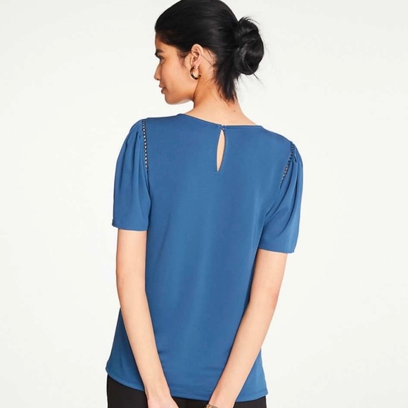 ANN TAYLOR Circle Lace Trim Royal Blue Top - Picture 2 of 5
